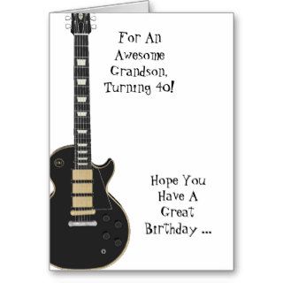 Grandson's 40th Birthday, black guitar on white Greeting Card