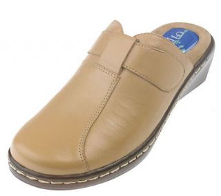Rialto Leather Slip on Comfort Wedge Heel Mules —