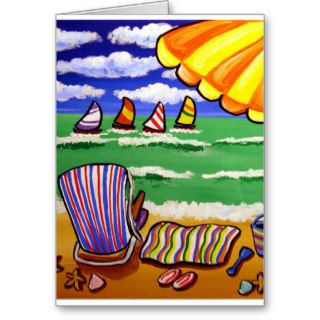 Beach Chair Fun Folk Art Greeting Cards