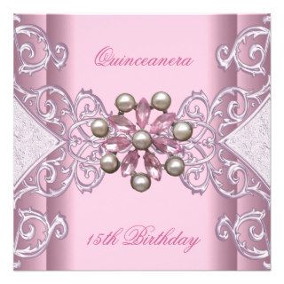 Quinceanera 15th Birthday Party Pretty Pink Pearl Invitations