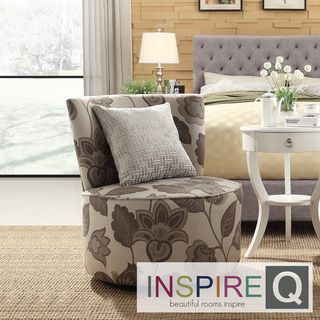 INSPIRE Q Damen Grey Floral Poppy Round Swivel Chair INSPIRE Q Chairs