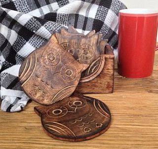 wooden owl design coasters by alphabet interiors