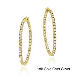 Icz Stonez Gold over Silver Cubic Zirconia Inside out Hoop Earrings ICZ Stonez Cubic Zirconia Earrings