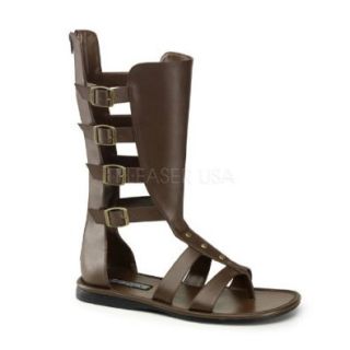4 Buckle Strap Calf High Gladiator, Roman Sandal Brown Pu S, M, L, XL (Mens Sizing) Shoes
