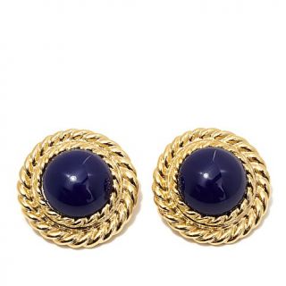 Ben Amun "Riviera" Lapis Color Goldtone Medallion Clip On Button Earrings
