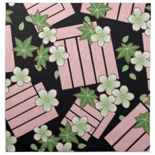 Cute Pink Green Japanese Floral Vector Printed Napkins