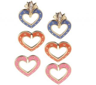 Roland Levins 3 Color Changeable Enamel Heart Earrings —