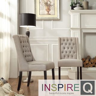INSPIRE Q Evelyn Oatmeal Linen Tufted Back Hostess Chairs (Set of 2) INSPIRE Q Dining Chairs