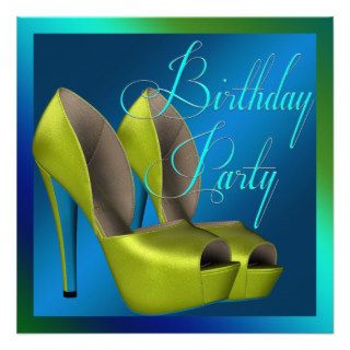 Teal Blue and Lime Green Birthday Party Custom Announcement