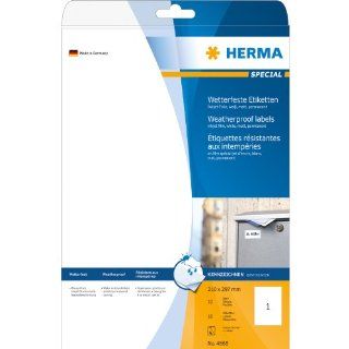 Herma Inkjet Etiketten A4, 4866, 210x297 mm wetterfest Folie matt 10 Stck wei Bürobedarf & Schreibwaren