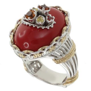Michael Valitutti Two Tone Coral and Gemstome Ring Michael Valitutti Gemstone Rings