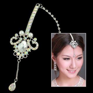 Clear AB Rhinestone & Pearl Forehead Jewelry Bindi with Teardrop  Hair Jewels  Beauty