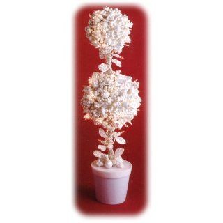 24" Pre Lit White Berry Double Ball Topiary Tree With Clear Lights #179938   Artificial Topiaries