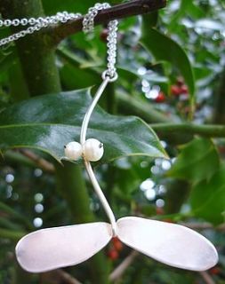 'christmas kiss' silver and pearl mistletoe necklace by milly moore