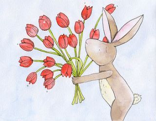 bunny with flowers greetings card by justjoanna