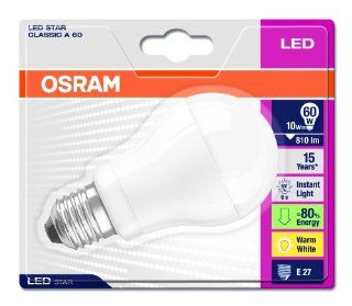 Osram LED Star Classic A60 10W (ersetzt 60 Watt)  827, Sockel E27, 130 Grad in Normallampenform matt extra warmton, 220 240 Volt 43602B1 Beleuchtung