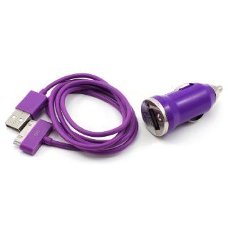 Generic USB Dock Data Sync Cable + Mini Car Charger Adapter Set for iPhone 4 4S(Purple) Electronics