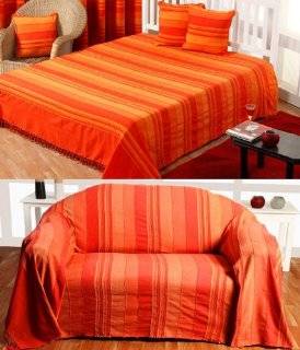 Homescapes waschbare Tagesdecke Sofaberwurf Plaid Morocco 225 x 255 cm in Streifen Design Bettberwurf aus 100% reiner Baumwolle in terracotta  Küche & Haushalt