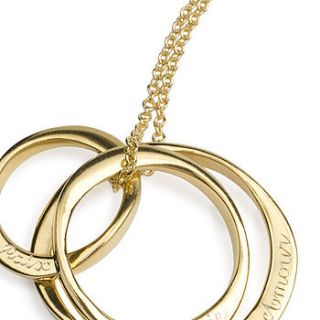 18ct gold plated three ring necklace by sibylle jewels