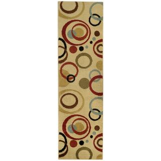Multicolored Circles Ivory Contemporary Rug (1'11 x 6'11 Runner) Runner Rugs