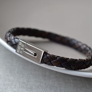 personalised men's leather date bracelet by lb man