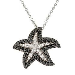 Icz Stonez Rhodium plated 3/4ct TGW Black/ White CZ Starfish Necklace ICZ Stonez Cubic Zirconia Necklaces