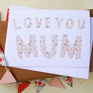 'love you mum' leaf print card by nic farrell illustration