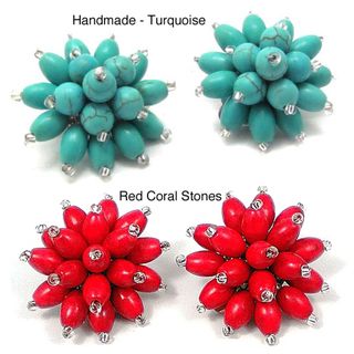 Handmade Turquoise Chrysanthemum Blast Clip On Earrings (Thailand) Earrings