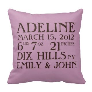 Birth Announcement Stats Lavender Pillow