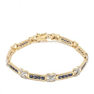 Technibond® Created Blue Corundum and Diamond Accented 2 Tone X Link Bracel