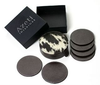 leather coaster set in holder by colourful living
