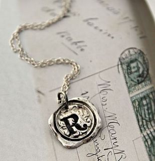 personalised silver wax seal necklace by posh totty designs boutique