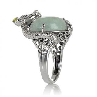 Jade of Yesteryear Green Jade and Gemstone Sterling Silver "Dragon" Ring