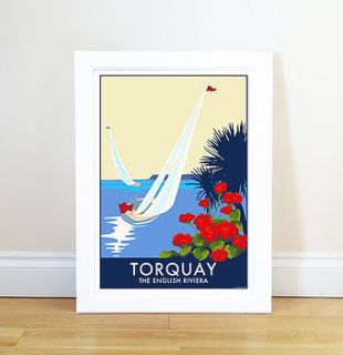 vintage style seaside poster of torquay boats by becky bettesworth