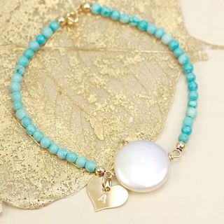 personalised coin pearl turquoise bracelet by lisa angel