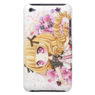 Beautiful blond anime girl with pink poppies iPod touch covers