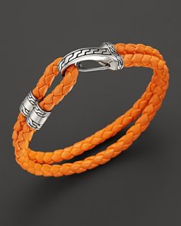 John Hardy Men's Classic Chain Silver Hook Station Bracelet in Orange Leather Cord's