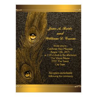 Elegant Black and Gold Peacock Wedding Invite