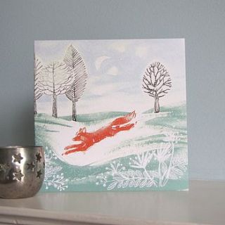 run foxy run greetings card by linen prints