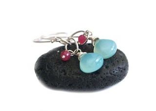 blue chalcedony and ruby silver earrings by prisha jewels
