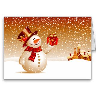 Snowman and Golden Stars Greeting Card