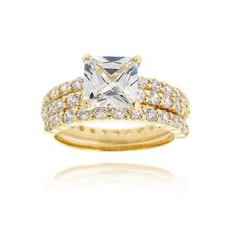 Icz Stonez 18k Gold over Sterling Silver Round cut Cubic Zirconia Bridal Ring Set ICZ Stonez Cubic Zirconia Rings