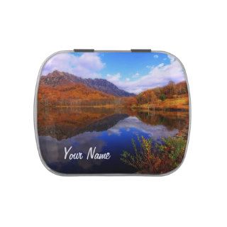 Mirror Lake Autumn Landscape Reflection Water Fall Jelly Belly Candy Tin