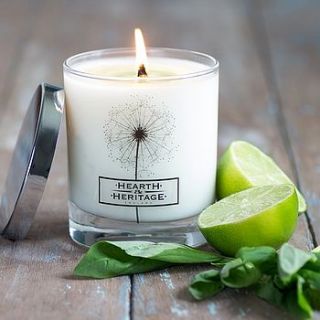 basil and lime natural wax scented candle by hearth & heritage scented candles