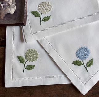 hydrangea embroidered napkin by sibona