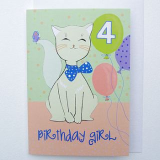 fourth birthday girl greetings card by fay's studio
