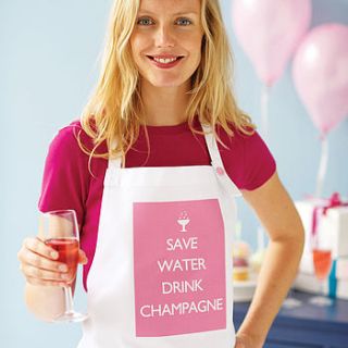 'save water drink champagne' apron by catherine colebrook