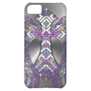 Angel Colorful  Bling Wings and Cross on Silver Cover For iPhone 5C