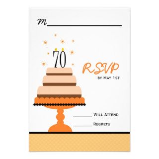 Orange 70th Birthday Cake Party RSVP Card
