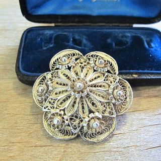 vintage filigree silver brooch by ava mae designs